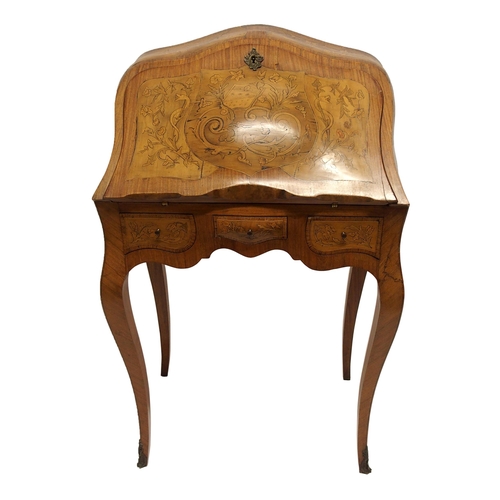 790 - A Louis XV walnut marquetry bombe writing desk