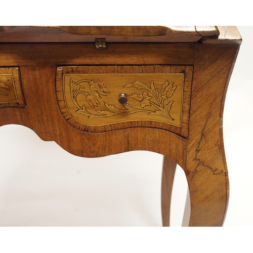 790 - A Louis XV walnut marquetry bombe writing desk