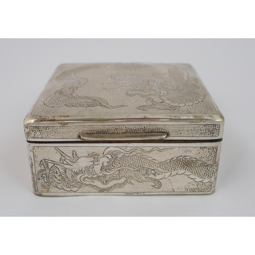 87 - A Chinese silver square presentation cigarette box