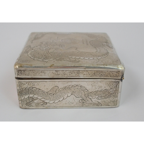 87 - A Chinese silver square presentation cigarette box