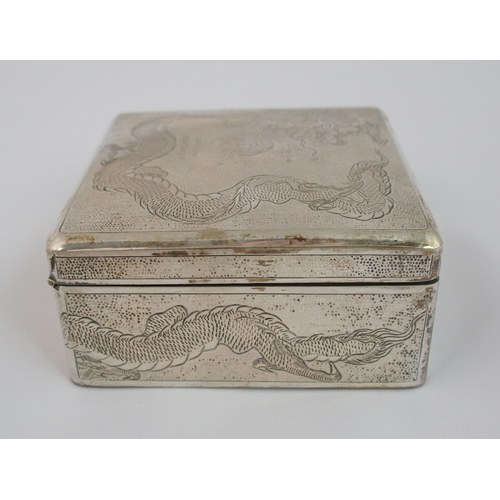 87 - A Chinese silver square presentation cigarette box