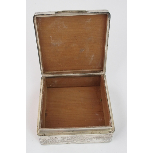 87 - A Chinese silver square presentation cigarette box