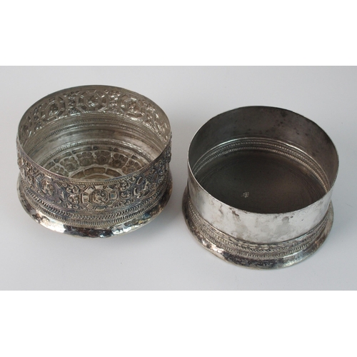 92 - A Burmese white metal circular box and cover