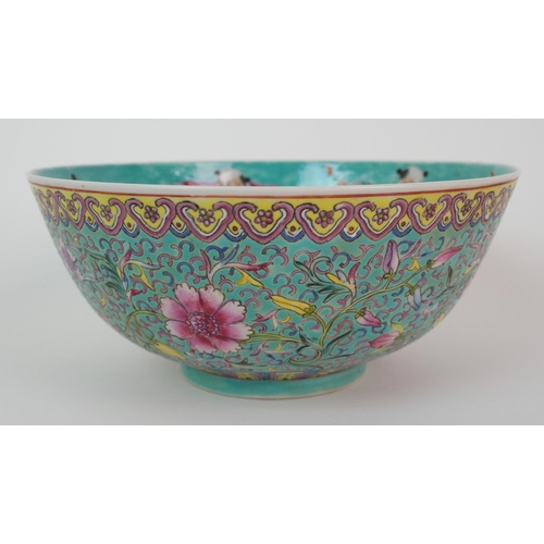 15 - A Canton polychrome blue ground porcelain bowl