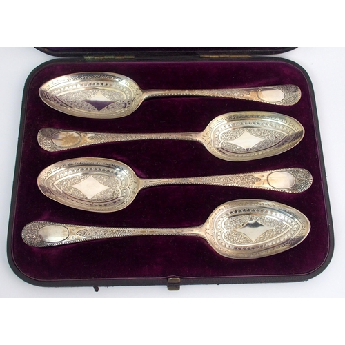 167 - A cased harlequin set of four Georgian silver tablespoons