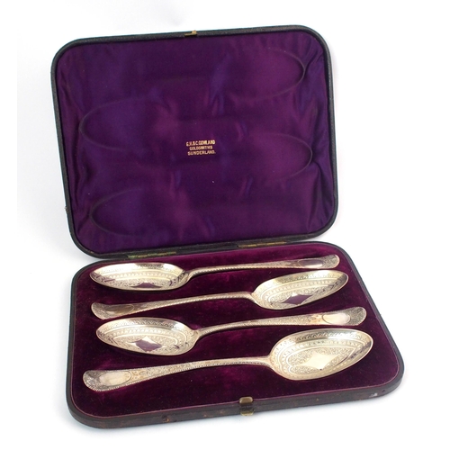 167 - A cased harlequin set of four Georgian silver tablespoons