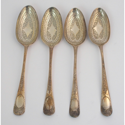 167 - A cased harlequin set of four Georgian silver tablespoons