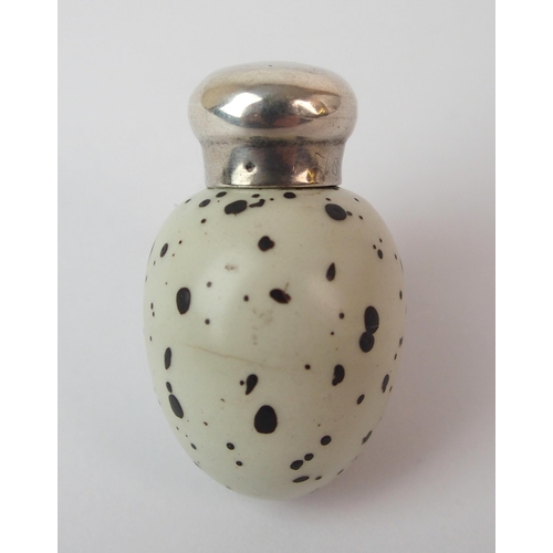 195 - A Victorian silver topped porcelain 'Birds Egg' scent bottle