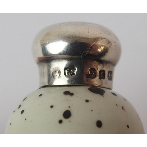 195 - A Victorian silver topped porcelain 'Birds Egg' scent bottle