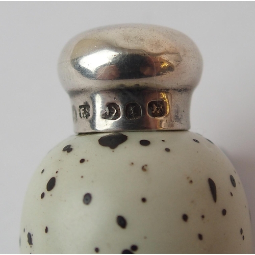 195 - A Victorian silver topped porcelain 'Birds Egg' scent bottle