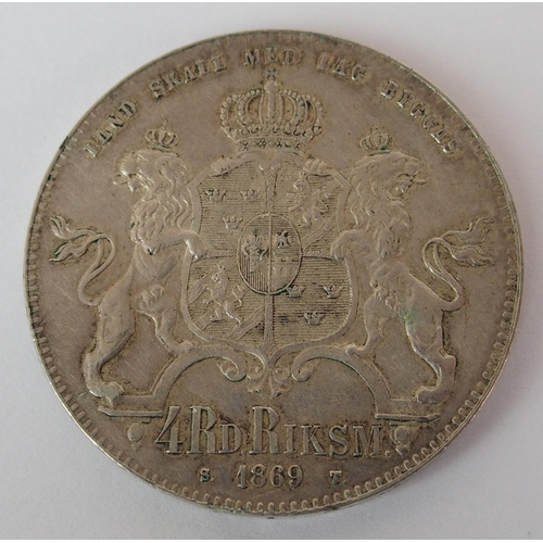 234 - Sweden 1869 silver Riksdaler Specie