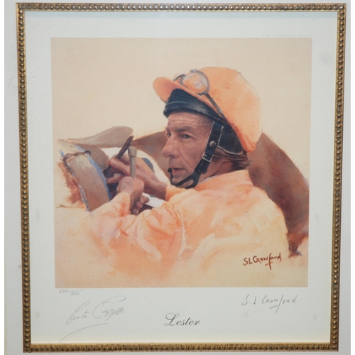 366 - A signed Susan Crawford limited edition print of Lester Piggott