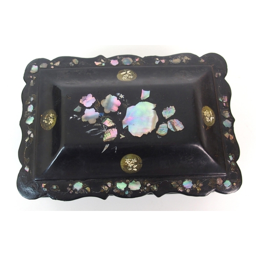 405 - A group of Victorian black lacquered mother of pearl and metal inlaid boxes