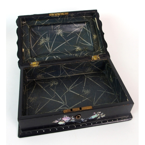 405 - A group of Victorian black lacquered mother of pearl and metal inlaid boxes