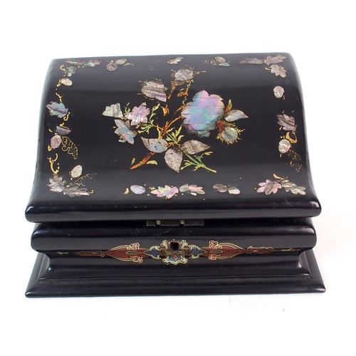 405 - A group of Victorian black lacquered mother of pearl and metal inlaid boxes