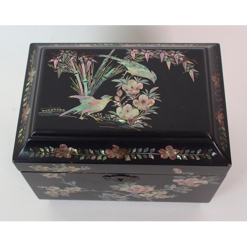 405 - A group of Victorian black lacquered mother of pearl and metal inlaid boxes