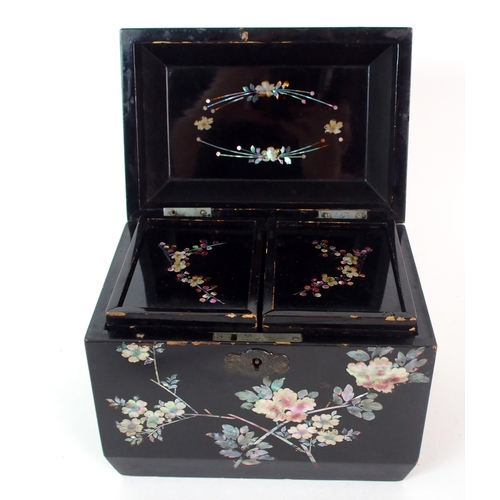 405 - A group of Victorian black lacquered mother of pearl and metal inlaid boxes