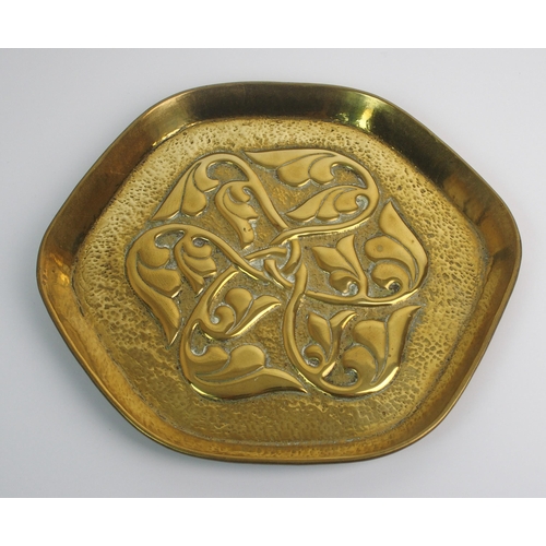 416 - Two Celtic revival brass trays in the style of Alexander Ritchie