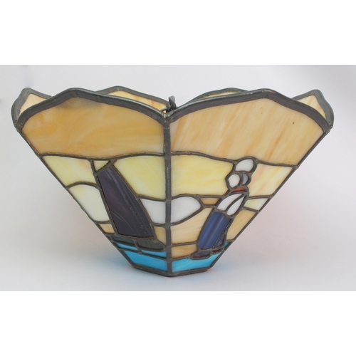 431 - An Art Deco hexagonal stained and leaded glass light shade