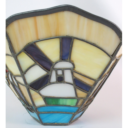 431 - An Art Deco hexagonal stained and leaded glass light shade