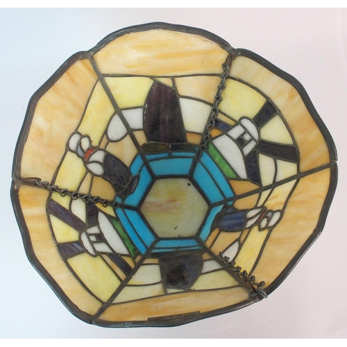 431 - An Art Deco hexagonal stained and leaded glass light shade