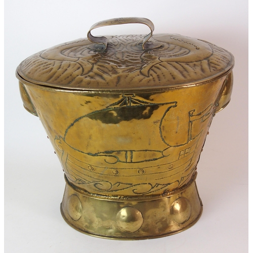 440 - An Arts and Crafts Glasgow style brass coal scuttle