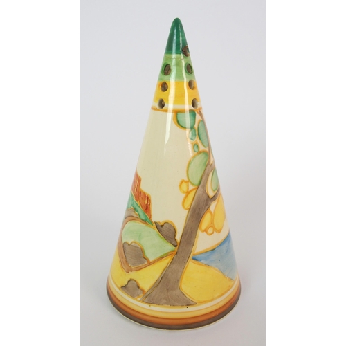 443 - A Clarice Cliff 'Secrets' pattern conical sugar castor