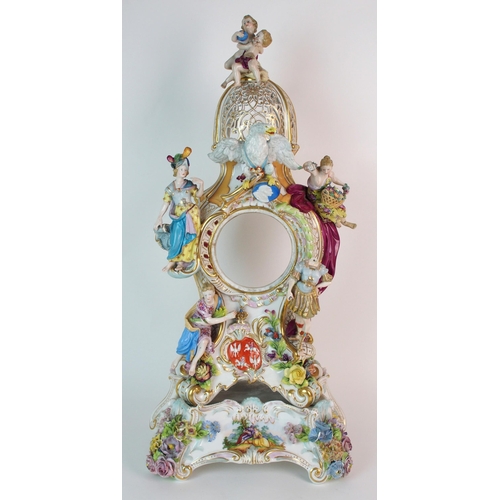 448 - A German porcelain clockcase and stand