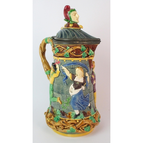 452 - A Minton Majolica 'Court Jester Tower' jug