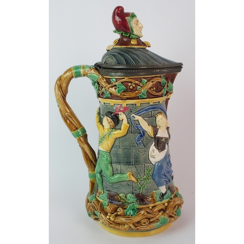 452 - A Minton Majolica 'Court Jester Tower' jug