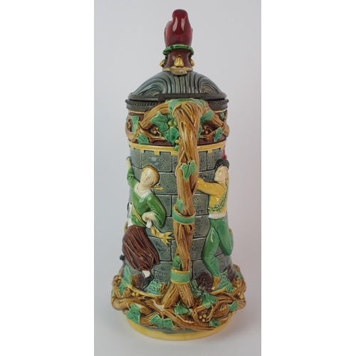 452 - A Minton Majolica 'Court Jester Tower' jug