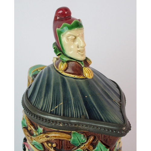 452 - A Minton Majolica 'Court Jester Tower' jug