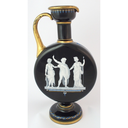 453 - An English black and opaque painted glass ewer