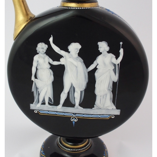 453 - An English black and opaque painted glass ewer