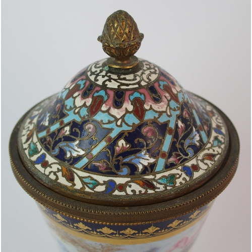 455 - A Sevres pattern and champleve enamel vase and cover