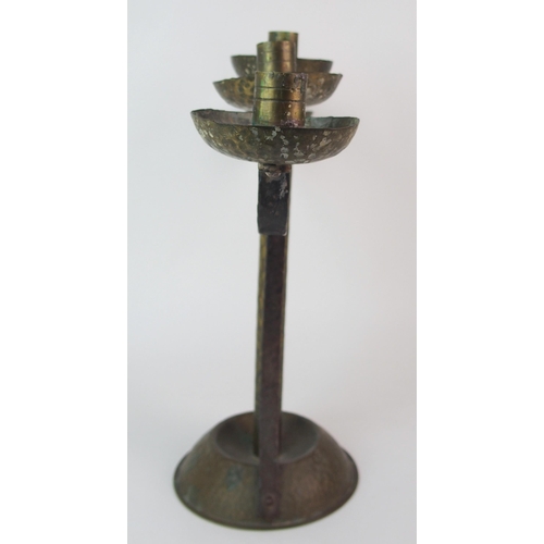 471 - A Coburg style hammered copper and wrought iron four branch candelabra