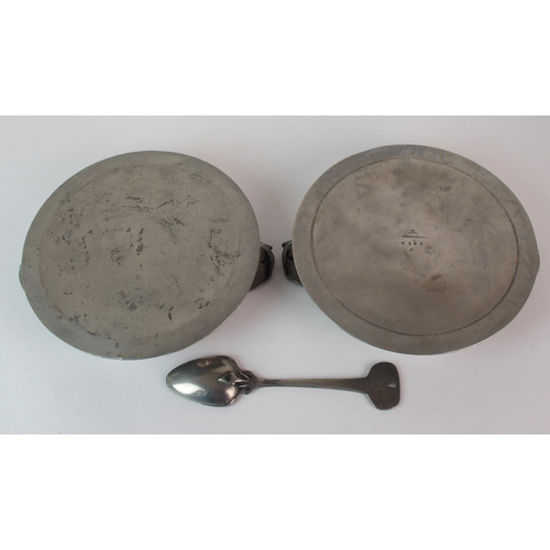 486 - Archibald Knox for Liberty & Co. Tudric Pewter butter/preserve dishes and spoon circa 1905