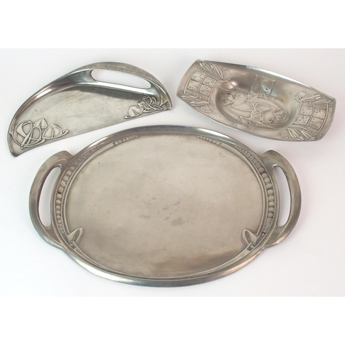 487 - Archibald Knox for Liberty & Co. Tudric Pewter crumb scoop  serving dish and tray circa 1905