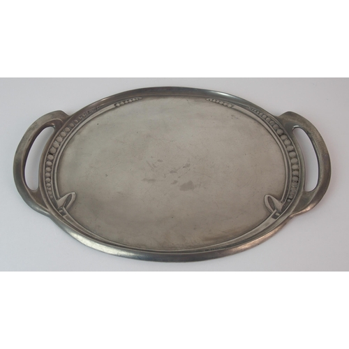 487 - Archibald Knox for Liberty & Co. Tudric Pewter crumb scoop  serving dish and tray circa 1905