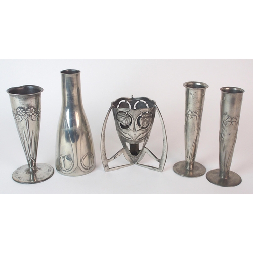 488 - Archibald Knox for Liberty & Co. Tudric Pewter flower vases circa 1905