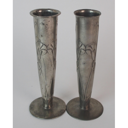 488 - Archibald Knox for Liberty & Co. Tudric Pewter flower vases circa 1905