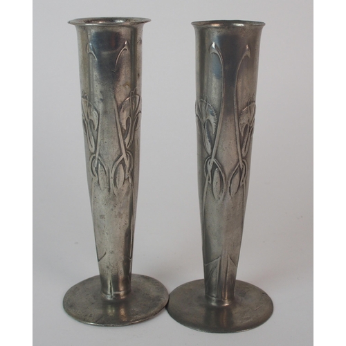 488 - Archibald Knox for Liberty & Co. Tudric Pewter flower vases circa 1905