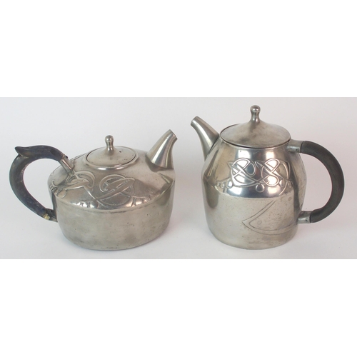 489 - Archibald Knox for Liberty & Co. Tudric Pewter tea pot and hot water pot circa 1905