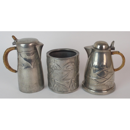 490 - Archibald Knox for Liberty & Co. Tudric Pewter lidded pots and a flower vase circa 1905