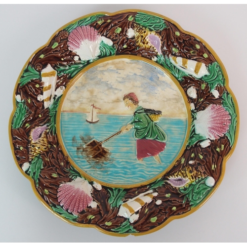 496 - Three George Jones majolica relief moulded plates