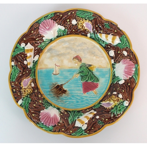 496 - Three George Jones majolica relief moulded plates