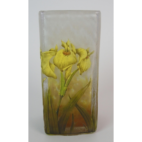 497 - A Daum  Nancy overlaid  painted and frosted square glass vase