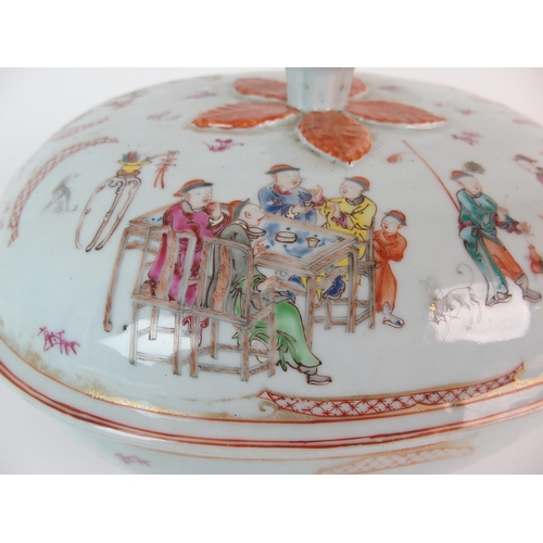 61 - A Chinese export oval soup tureen  cover and stand