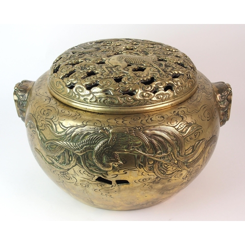 70 - A Chinese brass two-handled censer