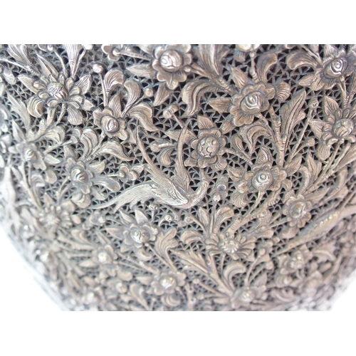 82 - A Chinese white metal filigree bowl